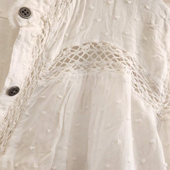 Free People sz S Swiss Dot Everyday Every Girl Lace Top Button Down Blouse Rayon - Picture 7 of 16